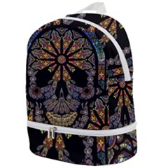Skull Death Mosaic Artwork Stained Glass Zip Bottom Backpack by Cowasu