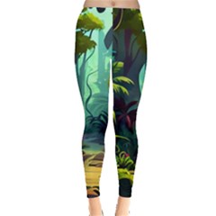 Rainforest Jungle Cartoon Animation Background Leggings  by Ndabl3x