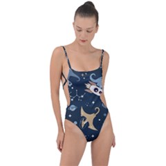 Space Theme Art Pattern Design Wallpaper Tie Strap One Piece Swimsuit by Ndabl3x