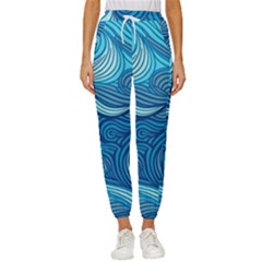 Ocean Waves Sea Abstract Pattern Water Blue Women s Cropped Drawstring Pants by Ndabl3x