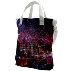 Moscow Kremlin Saint Basils Cathedral Architecture  Building Cityscape Night Fireworks Canvas Messenger Bag by Cowasu