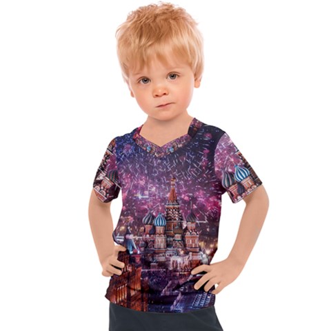 Moscow Kremlin Saint Basils Cathedral Architecture  Building Cityscape Night Fireworks Kids  Sports Tee by Cowasu