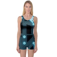 A Completely Seamless Background Design Circuitry One Piece Boyleg Swimsuit by Amaryn4rt