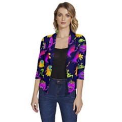 Space Patterns Women s Draped Front 3/4 Sleeve Shawl Collar Jacket by Amaryn4rt