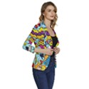 Comic Elements Colorful Seamless Pattern Women s One-Button 3/4 Sleeve Short Jacket View3