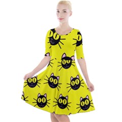 Cats Heads Pattern Design Quarter Sleeve A-line Dress by Amaryn4rt