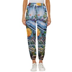 Colorful Aquatic Life Wall Mural Women s Cropped Drawstring Pants by Simbadda