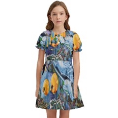 Colorful Aquatic Life Wall Mural Kids  Bow Tie Puff Sleeve Dress by Simbadda