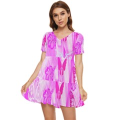 Butterfly Cut Out Pattern Colorful Colors Tiered Short Sleeve Babydoll Dress by Simbadda