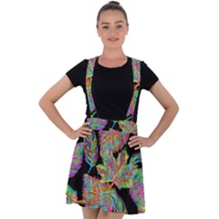 Autumn Pattern Dried Leaves Velvet Suspender Skater Skirt by Simbadda