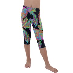 Autumn Pattern Dried Leaves Kids  Lightweight Velour Capri Leggings  by Simbadda