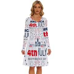 Independence Day Usa Long Sleeve Dress With Pocket by Ravend