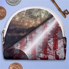 Independence Day Background Abstract Grunge American Flag Horseshoe Style Canvas Pouch by Ravend