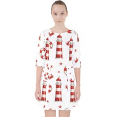 Nautical-seamless-pattern Quarter Sleeve Pocket Dress by uniart180623