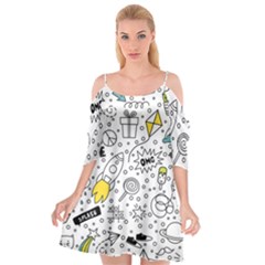 Set-cute-colorful-doodle-hand-drawing Cutout Spaghetti Strap Chiffon Dress by uniart180623