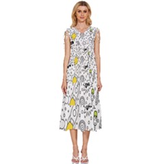 Set-cute-colorful-doodle-hand-drawing V-neck Drawstring Shoulder Sleeveless Maxi Dress by uniart180623