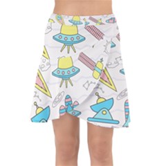 Cute-seamless-pattern-with-space Wrap Front Skirt by uniart180623