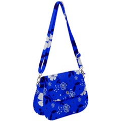 Blooming-seamless-pattern-blue-colors Saddle Handbag by uniart180623