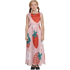 Strawberry-seamless-pattern Kids  Satin Sleeveless Maxi Dress by uniart180623