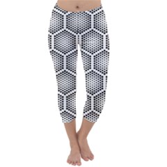 Halftone-tech-hexagons-seamless-pattern Capri Winter Leggings  by uniart180623