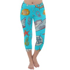 Colored-sketched-sea-elements-pattern-background-sea-life-animals-illustration Capri Winter Leggings  by uniart180623