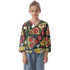 Vector-seamless-pizza-slice-pattern-hand-drawn-pizza-illustration-great-pizzeria-menu-background Kids  Sailor Shirt by uniart180623