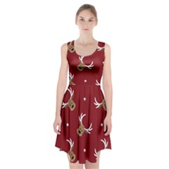 Cute-reindeer-head-with-star-red-background Racerback Midi Dress by uniart180623