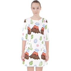 Cute-palm-volcano-seamless-pattern Quarter Sleeve Pocket Dress by uniart180623