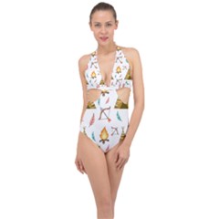 Cute-cartoon-native-american-seamless-pattern Halter Front Plunge Swimsuit by uniart180623
