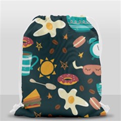 Seamless-pattern-with-breakfast-symbols-morning-coffee Drawstring Bag (small) by uniart180623