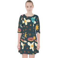 Seamless-pattern-with-breakfast-symbols-morning-coffee Quarter Sleeve Pocket Dress by uniart180623