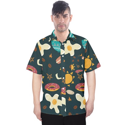 Seamless-pattern-with-breakfast-symbols-morning-coffee Men s Hawaii Shirt by uniart180623