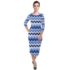 Zigzag-pattern-seamless-zig-zag-background-color Quarter Sleeve Midi Velour Bodycon Dress by uniart180623