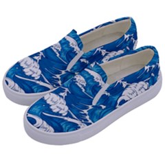 Storm-waves-seamless-pattern-raging-ocean-water-sea-wave-vintage-japanese-storms-print-illustration- Kids  Canvas Slip Ons by uniart180623