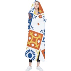 Mexican-talavera-pattern-ceramic-tiles-with-flower-leaves-bird-ornaments-traditional-majolica-style- Wearable Blanket by uniart180623