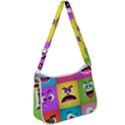 Monsters-emotions-scary-faces-masks-with-mouth-eyes-aliens-monsters-emoticon-set Zip Up Shoulder Bag View1