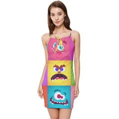 Monsters-emotions-scary-faces-masks-with-mouth-eyes-aliens-monsters-emoticon-set Summer Tie Front Dress by uniart180623