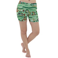 Seamless Pattern Fishes Pirates Cartoon Lightweight Velour Yoga Shorts by uniart180623