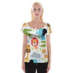 Seamless-pattern-vector-with-animals-cartoon Cap Sleeve Top by uniart180623