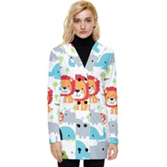 Seamless-pattern-vector-with-animals-cartoon Button Up Hooded Coat  by uniart180623