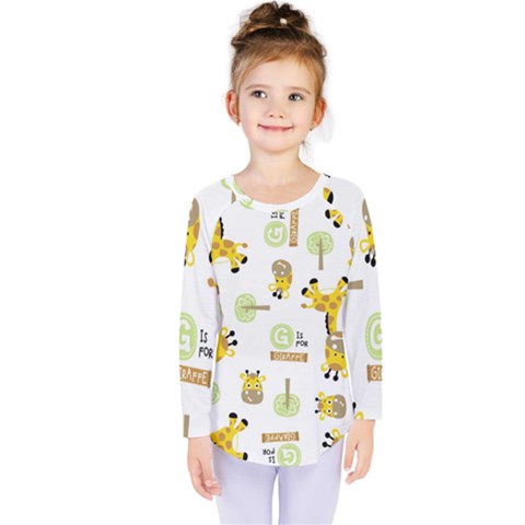 Vector-pattern-with-cute-giraffe-cartoon Kids  Long Sleeve Tee by uniart180623