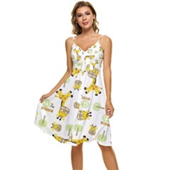 Vector-pattern-with-cute-giraffe-cartoon Sleeveless Tie Front Chiffon Dress by uniart180623