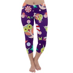 Owl-pattern-background Capri Winter Leggings  by uniart180623