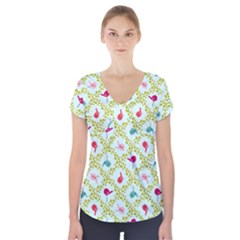 Birds-pattern-background Short Sleeve Front Detail Top by uniart180623