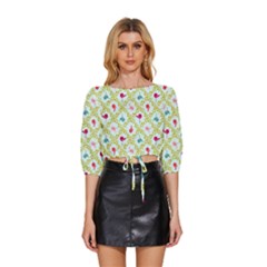 Birds-pattern-background Mid Sleeve Drawstring Hem Top by uniart180623