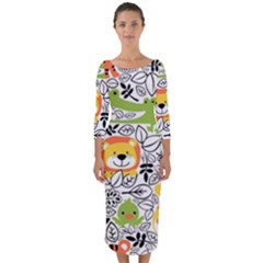 Seamless-pattern-with-wildlife-cartoon Quarter Sleeve Midi Bodycon Dress by uniart180623