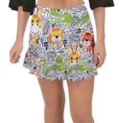 Seamless-pattern-with-wildlife-cartoon Fishtail Mini Chiffon Skirt by uniart180623