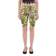 Seamless-pattern-with-trees-owls Yoga Cropped Leggings by uniart180623