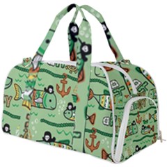 Seamless-pattern-fishes-pirates-cartoon Burner Gym Duffel Bag by uniart180623