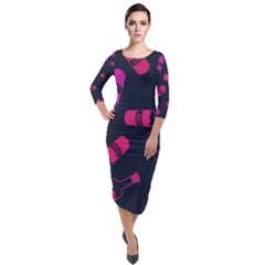 Wine Bottles Background Graphic Quarter Sleeve Midi Velour Bodycon Dress by uniart180623